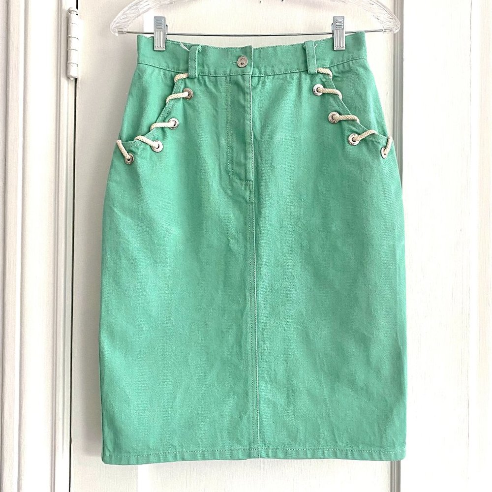 💚 WALK OF SHAME High Waisted Denim Pencil Skirt in Mint Green from Need Supply - Picture 6 of 10